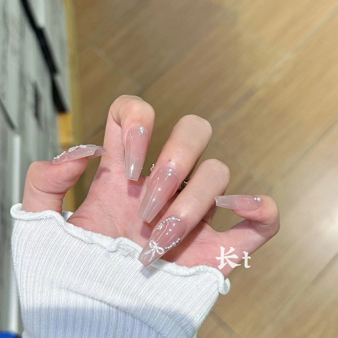 【珍珠少女】新款纯手工穿戴甲ins百搭显白气质指甲贴美甲贴片女