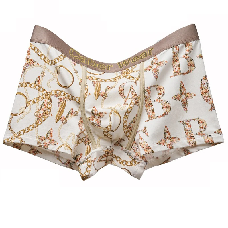 卡百利2024夏季新款莫代尔棉碎花黄金链条宫廷风情侣内裤休闲时尚