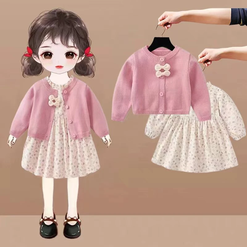 女童装早秋装春秋季2025新款儿童网红洋气时髦女宝线衫连衣裙套装