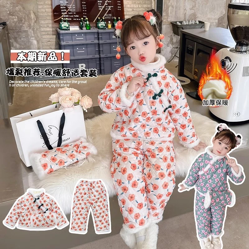 女童冬季东北大花袄2024新款女宝宝加绒加厚儿童民族风棉衣拜年服