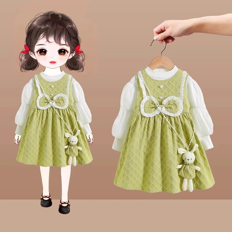 女童装秋季2025新款春秋装宝宝长袖儿童连衣裙时尚套装公主裙韩系