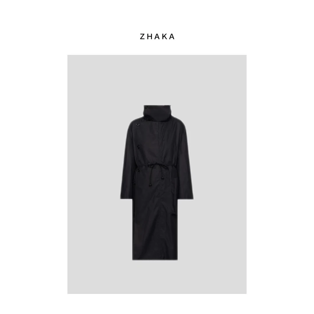 ZHAKA/挺括单排扣束腰大口袋风衣外套zk1395
