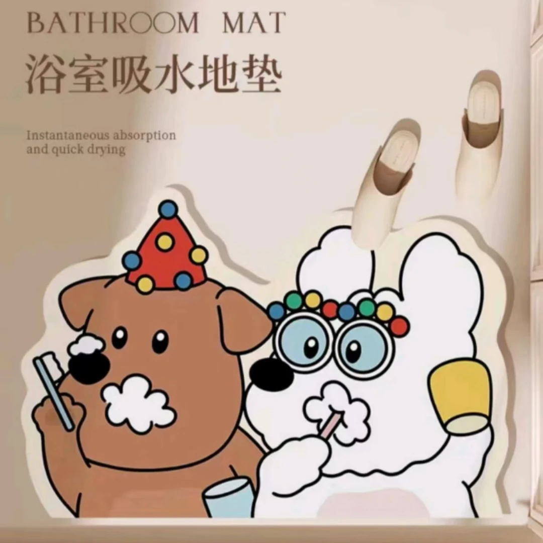 a 硅藻泥地垫家用卫浴室厨房吸水防滑垫速干可爱卫生间门口脚垫