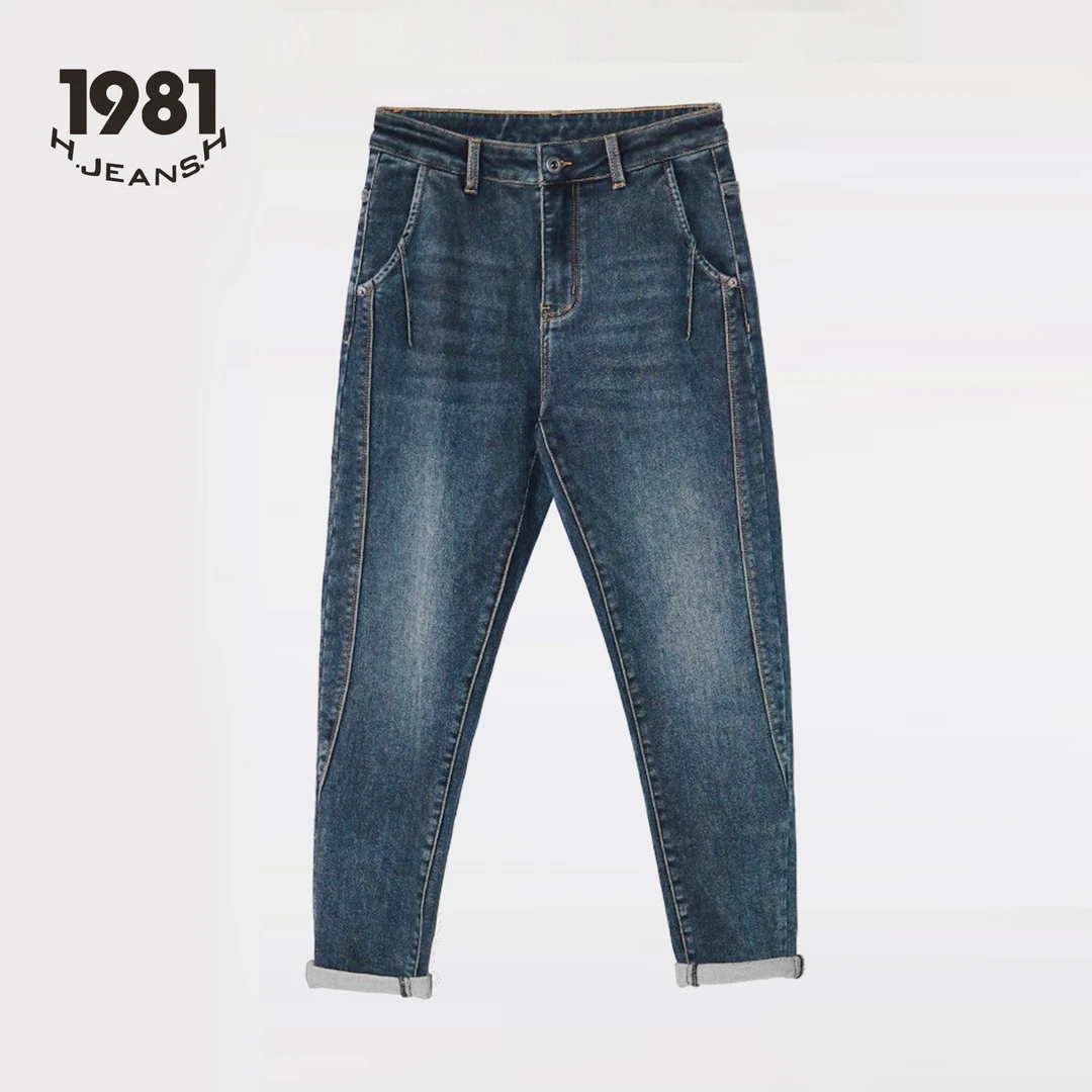 H.JEANS.H 1981高端品质棉弹牛仔裤男士显瘦弯刀型修身直筒裤6076