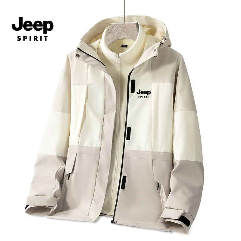 JEEPSPIRIT户外2024秋冬新款防风三合一可拆卸情侣款外套