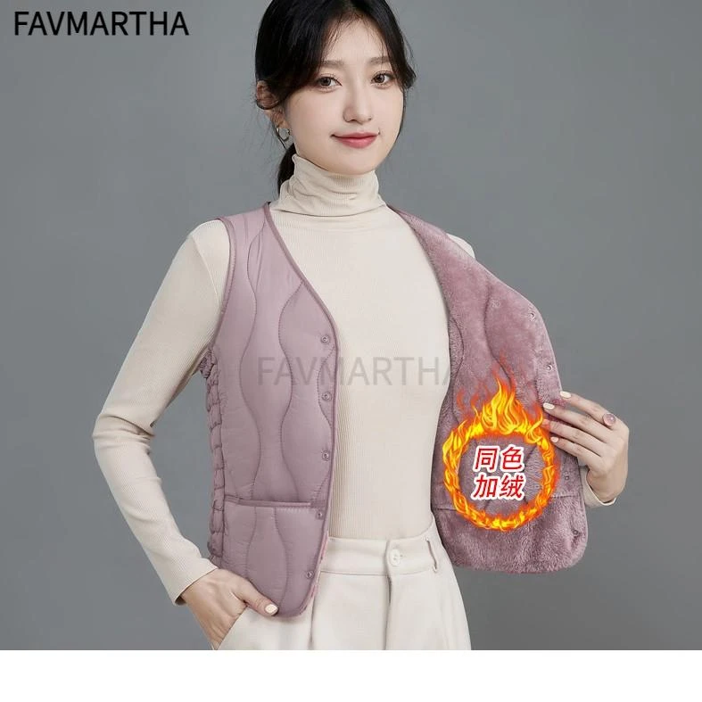 新款秋冬马甲女加绒保暖背心短款v领坎肩修身百搭内胆