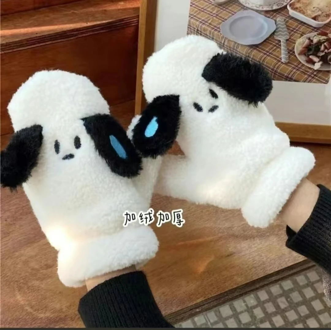 流汗小狗手套女冬季骑车保暖防寒冬天加绒加厚可爱学生情侣手套