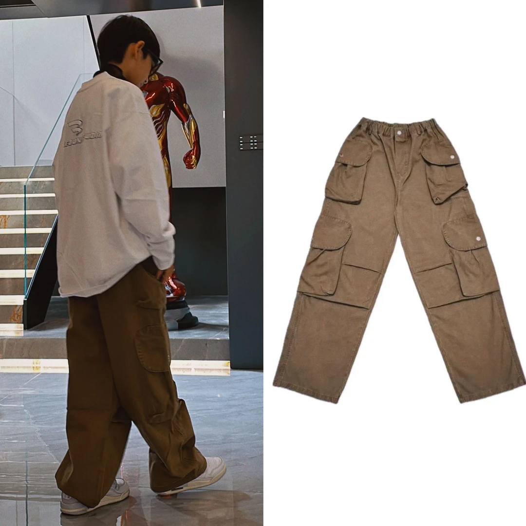 【炸了炸了】咖色水洗简约百搭出街亲子儿童时尚休闲工装裤秋季 018