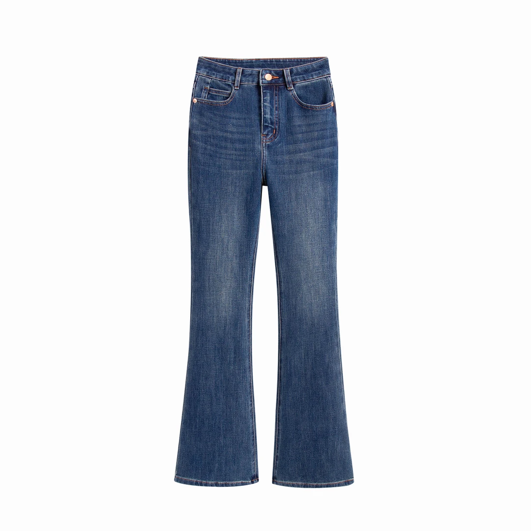 MAGLIZ 9608蓝色微喇裤高腰时尚修身百搭微喇裤牛仔裤女