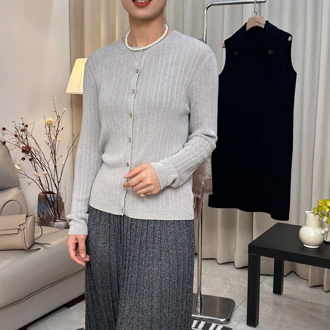 2024新款水晶纱打底外穿圆领时尚气质百搭开衫