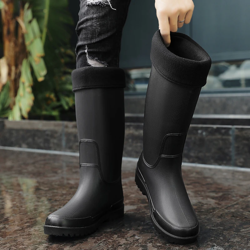 加绒加厚防水高筒雨鞋轻便耐磨厚底钓鱼雨靴保暖钓鱼靴防寒防水鞋