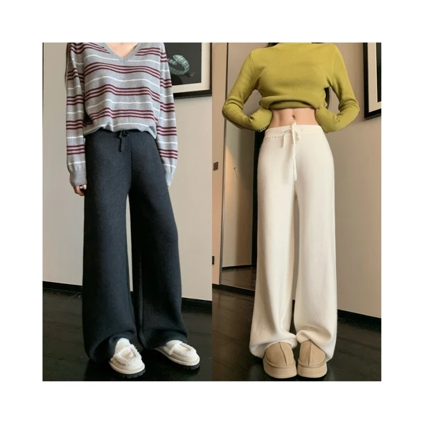 【招牌暖暖裤】2色！慵懒软糯保暖宽松直筒拖地针织休闲裤