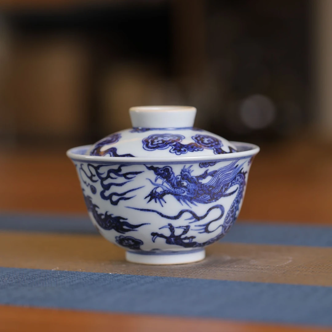 如意堂熊窑制 青花龙纹 乾坤盖碗（大）