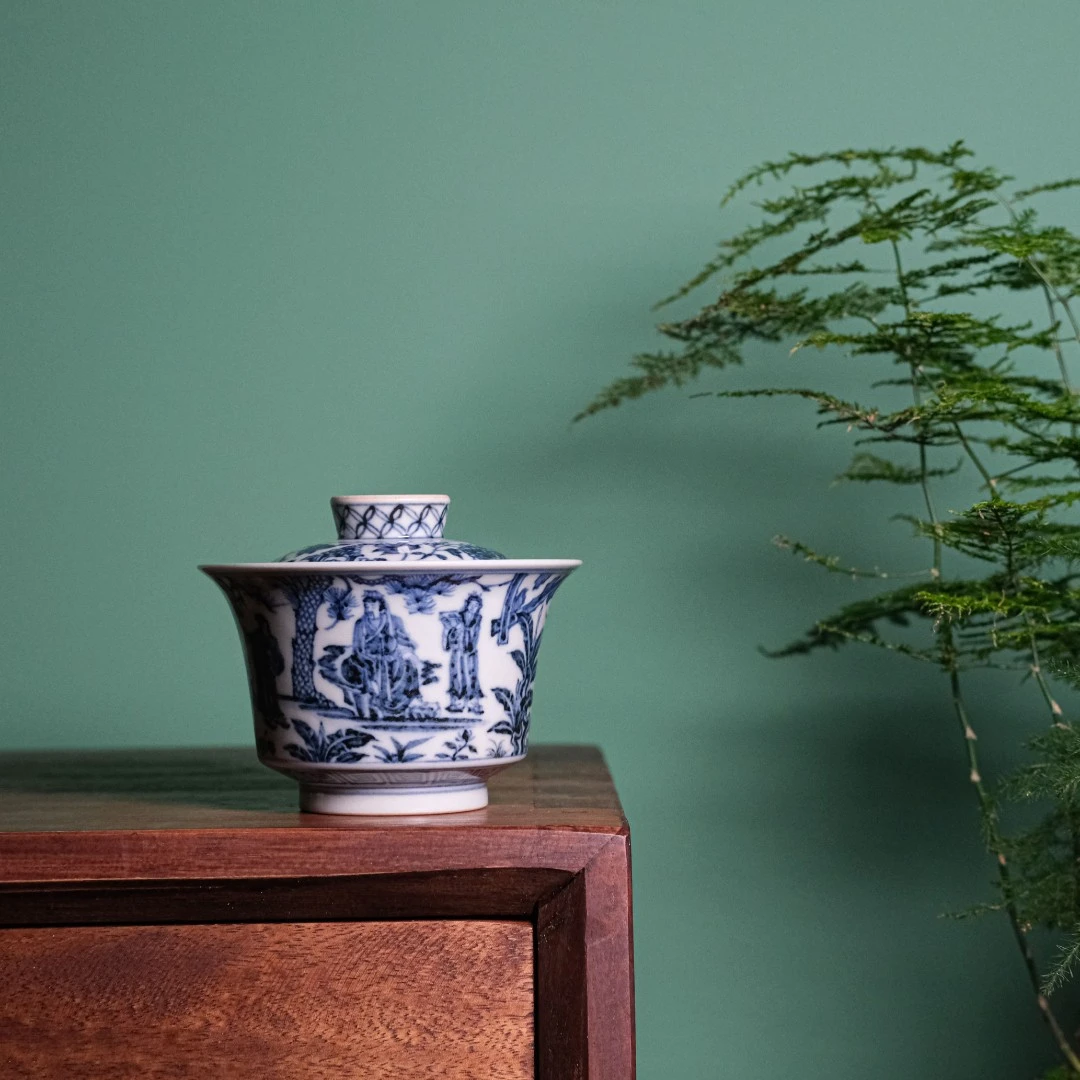 如意堂熊窑三顾茅庐陶瓷盖碗（大）