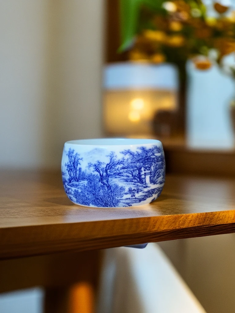 九段烧九段妙手陶瓷青花山水禅定杯茶杯九段禅定杯茶具品茗杯家用
