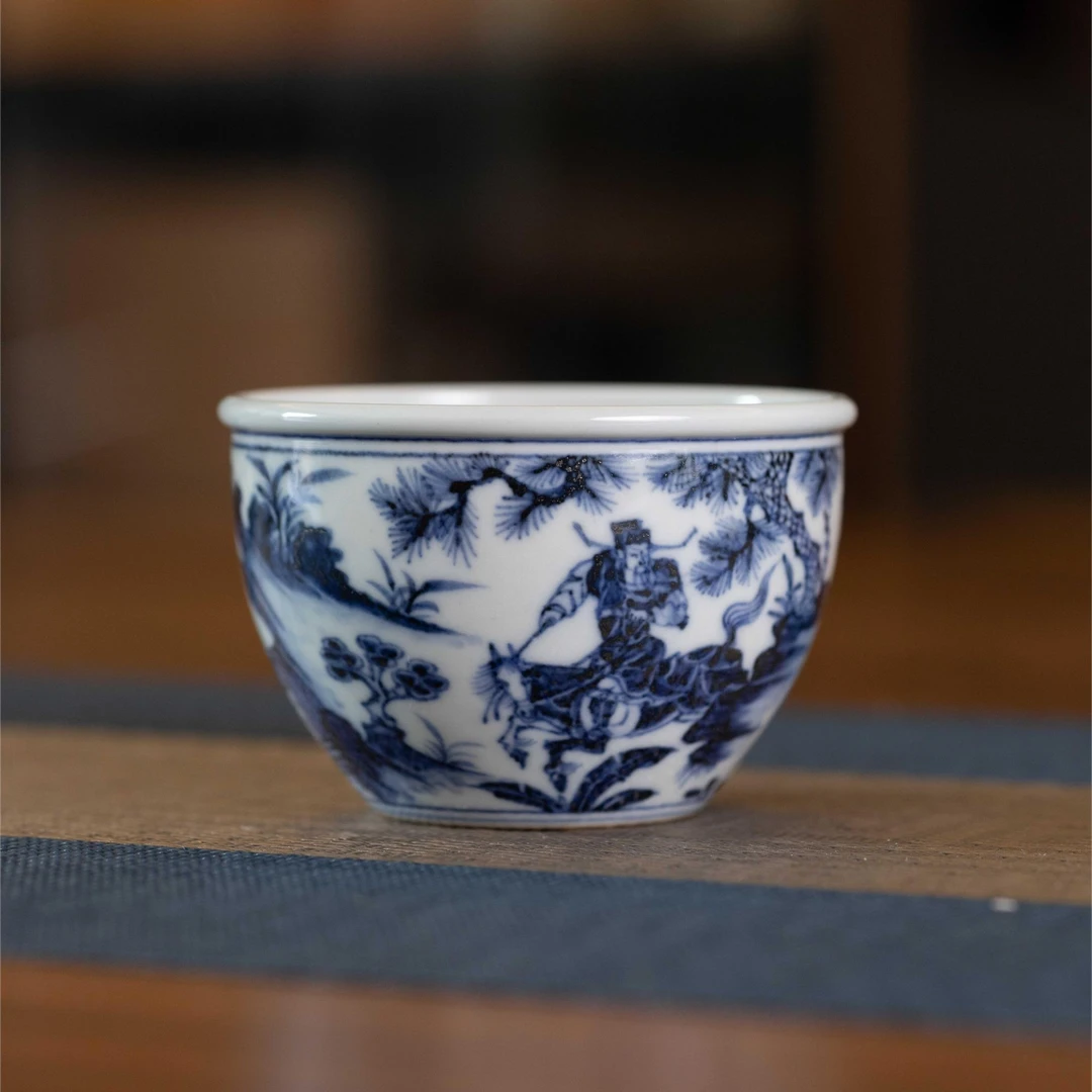如意堂熊窑制 景德镇 青花人物三顾茅庐图 缸杯