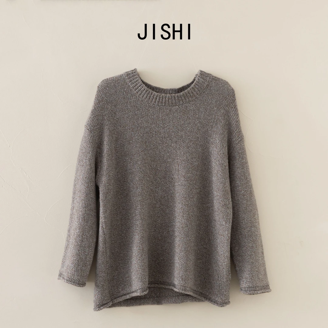 既是/JISHI简约圆领套头长袖时尚纯色羊毛上衣宽松休闲百搭秋冬