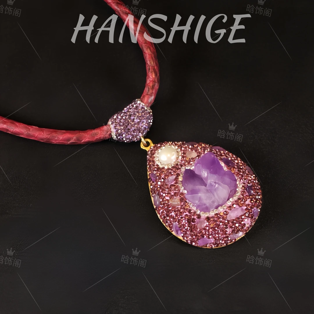 铜合金项链  铜合金【G710】紫色薰衣草紫皮质毛衣链