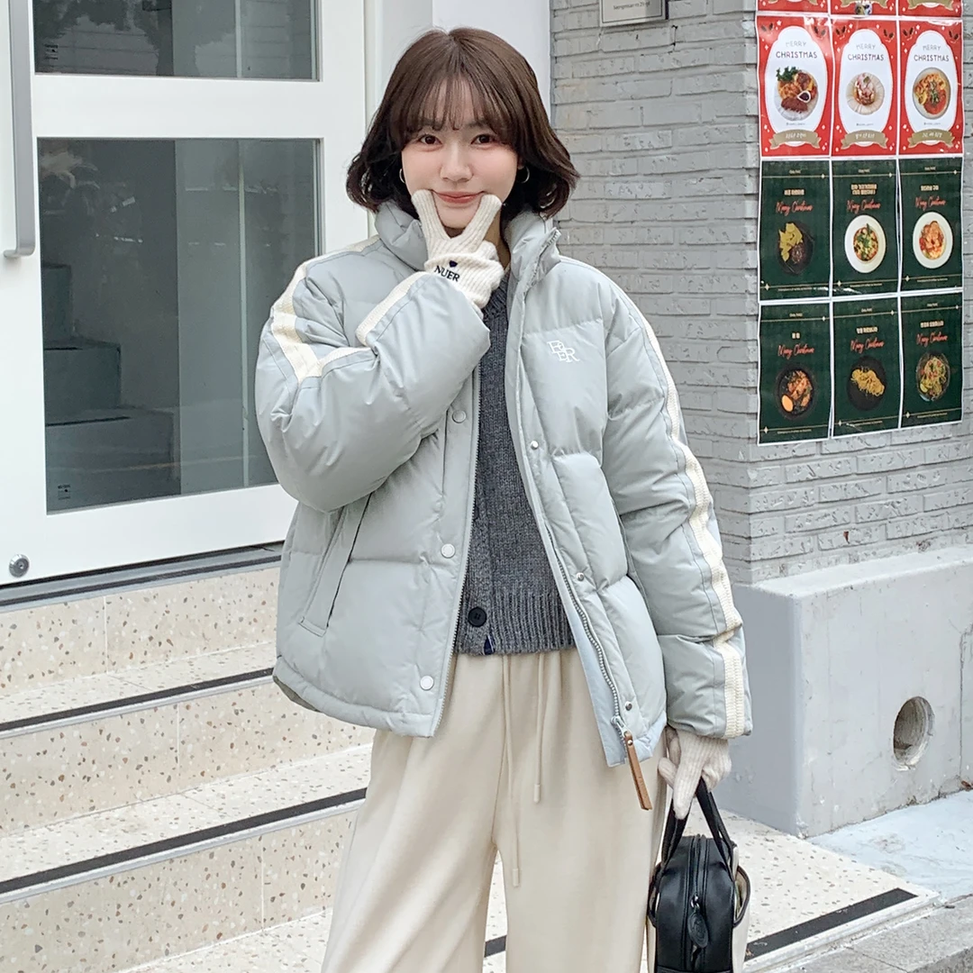 法儿家韩国限定【海盐慕斯】FS412W022撞色织带立领羽绒服