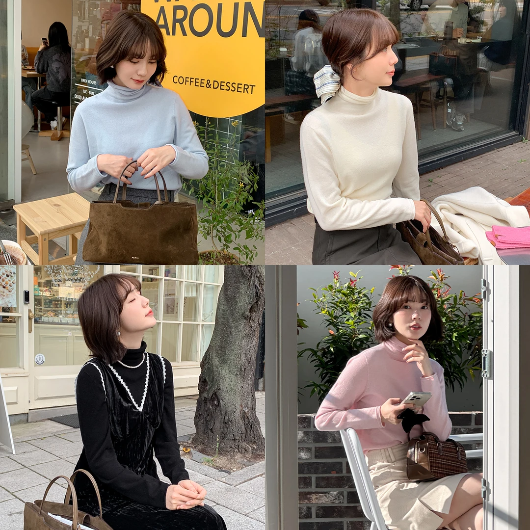 法儿家韩国限定【马卡龙打底衫】【新品】FS411S077四色高领针织衫