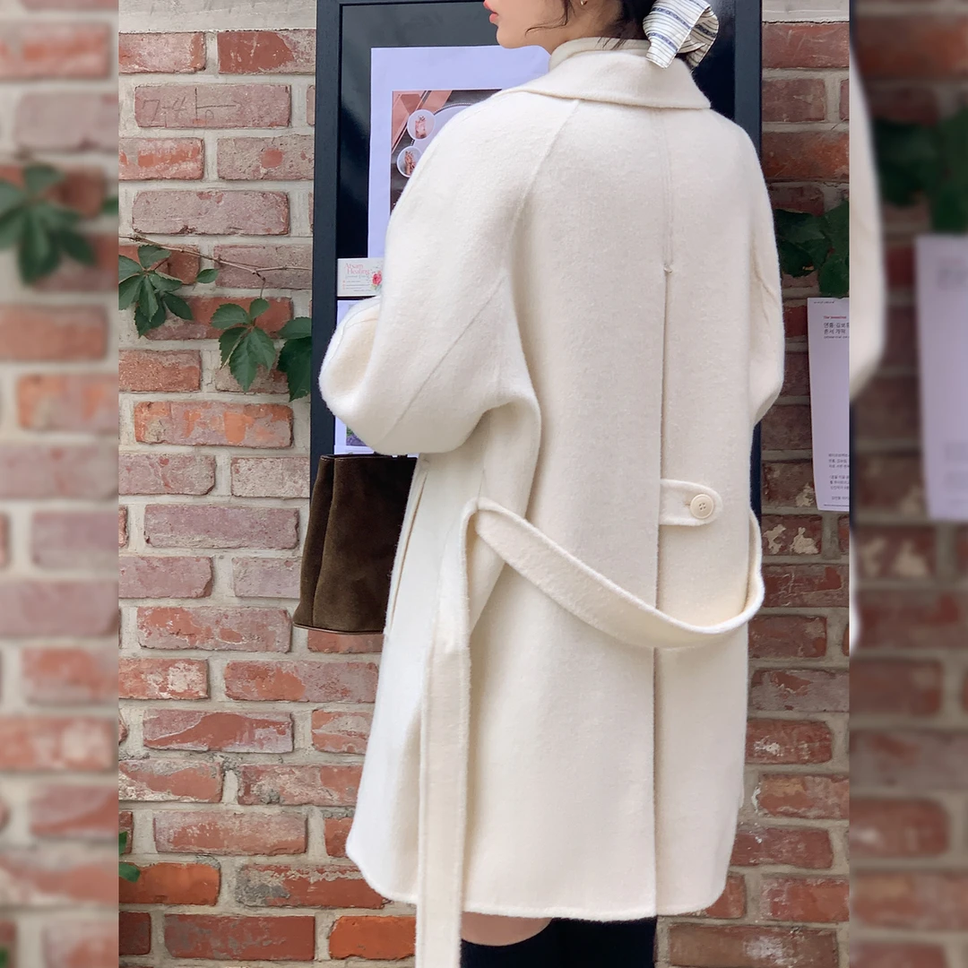 法儿家韩国限定【新品】【轻轻茉莉】FS411W006单排扣系带呢子衣