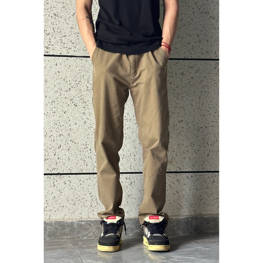 【乐哥专属】美式复古水洗磨破坏直筒微锥黑色卡其工装裤牛仔长裤男