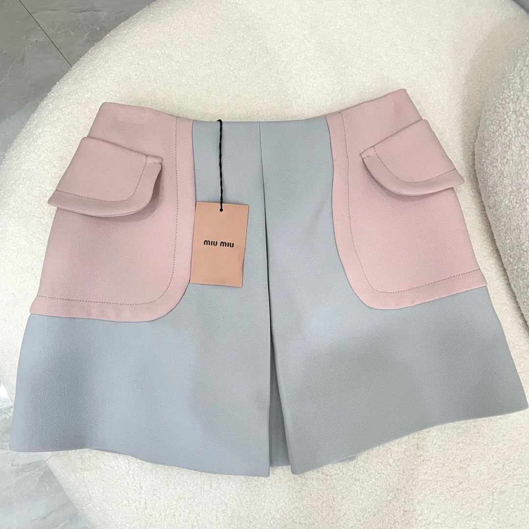 未使用 AMIRI  MiuMiu /W108762/蓝粉拼接时尚短裙套装/尺码42/