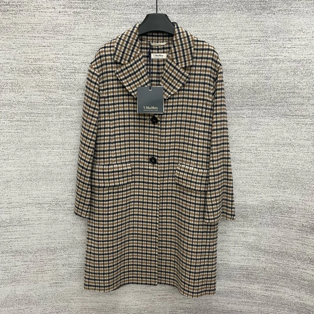 MaxMara/格纹单排扣大衣 棕色/尺码36/闲置未使用/WX108687