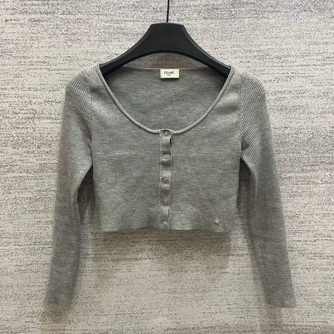 99新 Celine/思琳 灰色针织开衫/尺码XS/WX108669