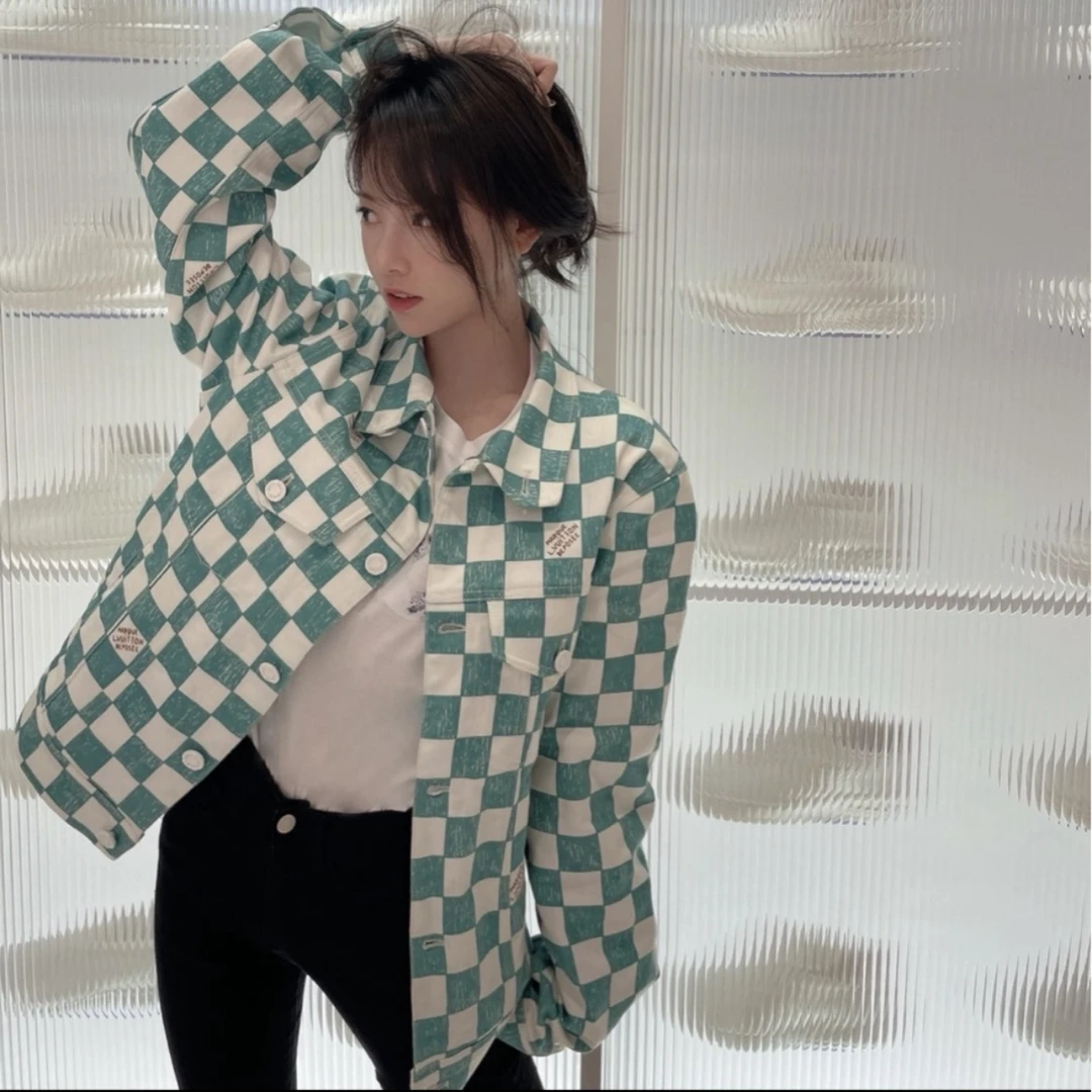 LV/路易威登/白绿棋盘格牛仔外套/尺码44/98新/WX108825