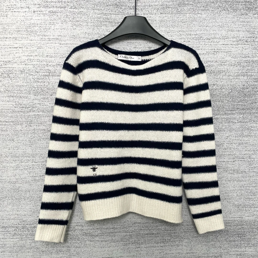 Dior/迪奥/蓝白条纹毛衣 小蜜蜂/尺码34/98新/WX108830
