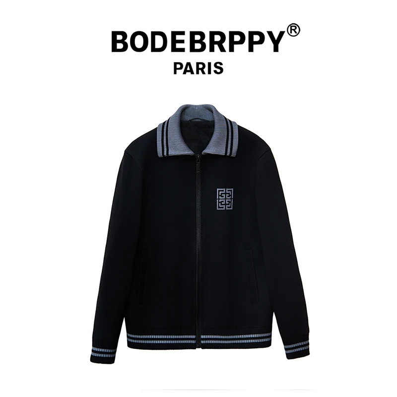 轻奢时尚百搭保暖大翻领经典针织棉夹克男士休闲欧货外套BD1959