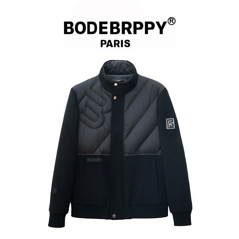 轻奢秋冬羊毛混纺拼刺绣时尚白鸭羽服男士立领保暖夹克BD2325