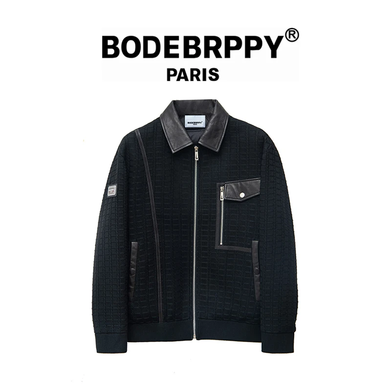 高端羊皮翻领加绒加厚款夹克外套男士轻奢休闲保暖上衣BD9037