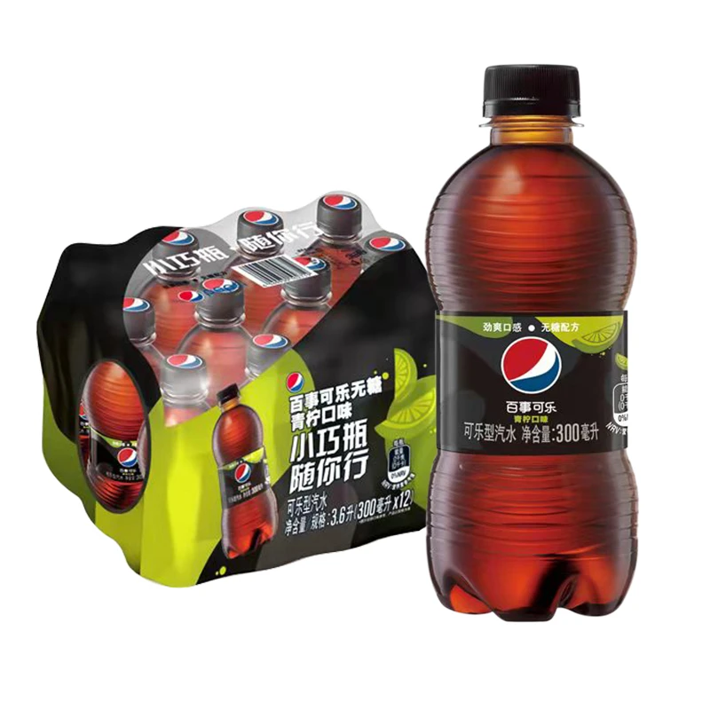 百事可乐新品无糖青柠味0糖0脂300ml*6/12瓶汽水碳酸饮料瓶装饮料