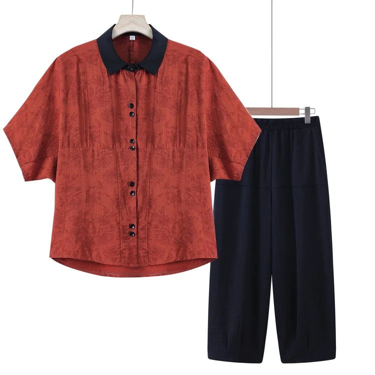 中老年妈妈装夏装新款短袖两件套洋气时尚宽松大码显瘦休闲套装