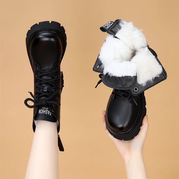 厚底真皮皮毛一体加厚棉靴2024年冬季新款防滑雪地靴加绒抗寒女靴