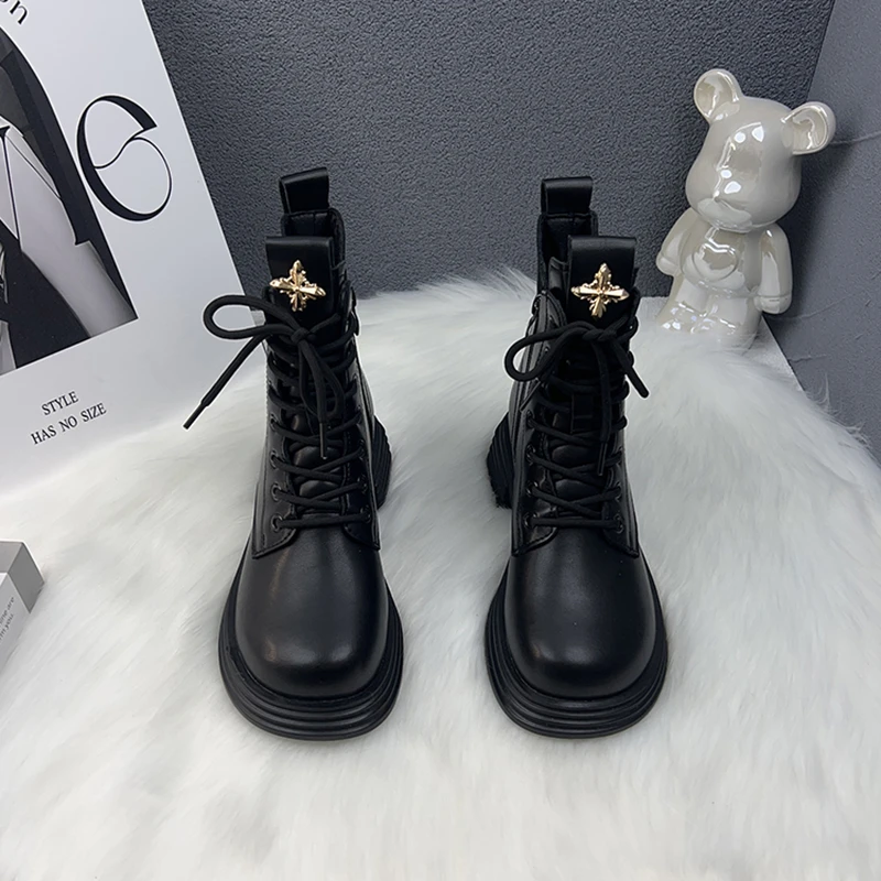 真皮马丁靴女时尚单靴2024年秋季新款厚底英伦风靴子爆款百搭短靴