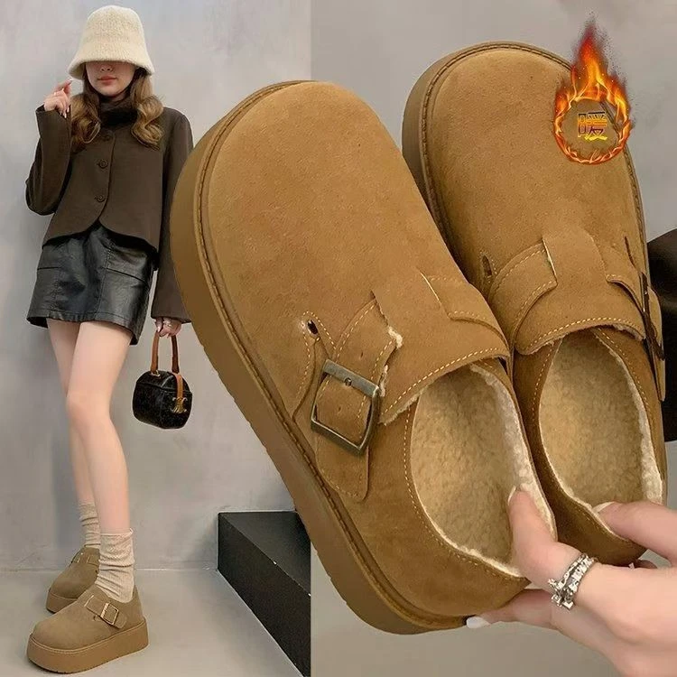 高级感厚底全包加绒勃肯鞋2024新款冬季一脚蹬复古单鞋女勃肯棉鞋