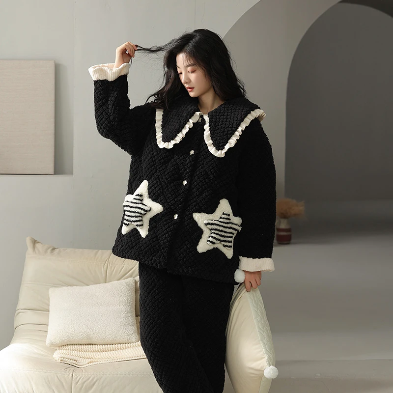 纯禧【星愿-夹棉】原创三层夹棉纯系女款睡衣家居服套装加绒保暖