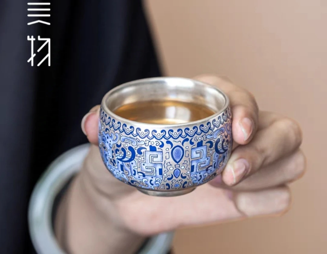 景泰蓝银杯宝相纹茶杯主人杯陶瓷客杯品茗杯个人专用喝茶杯子108