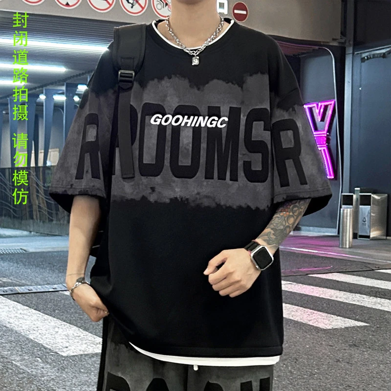 菠萝格套装男士短袖短裤大码夏潮流宽松百搭半袖嘻哈休闲美式T恤