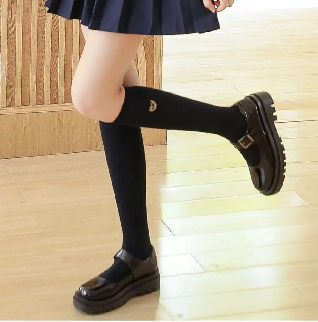 大码胖mm学院风jk袜小腿袜可爱学生袜春夏棉袜弹力袜黑袜