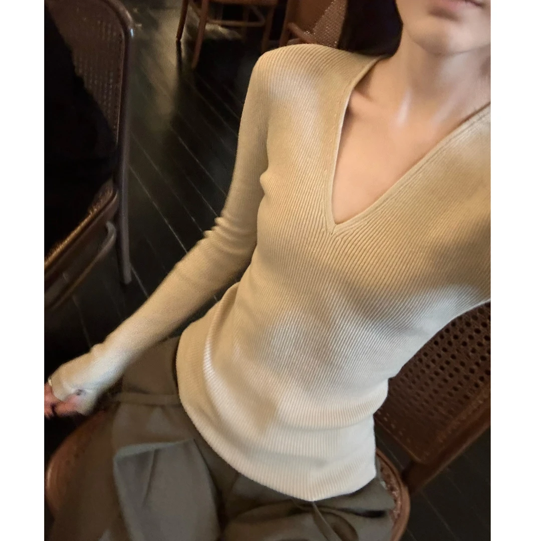 5werkwen V领针织衫修身百搭显瘦内搭毛衣07-33