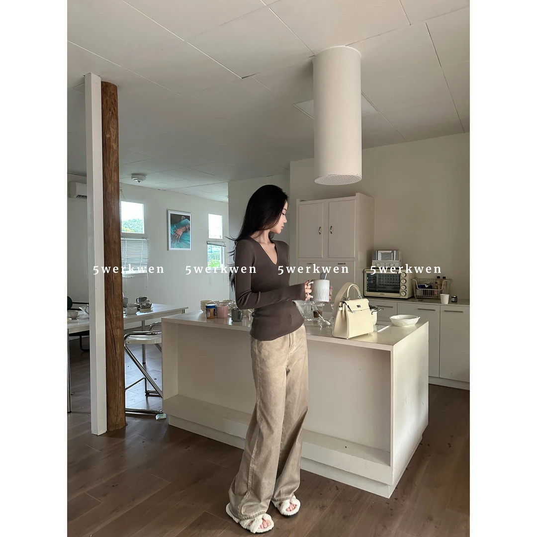 5werkwen 做旧水洗脏脏牛仔裤女设计感休闲小众直筒百搭休闲长裤