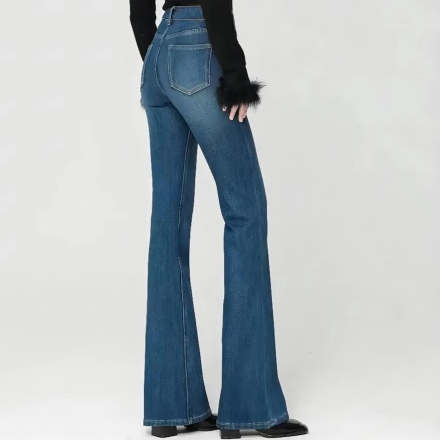 微喇牛仔裤女高腰修身显瘦2025秋冬弹力小个子四面弹喇叭裤九分裤