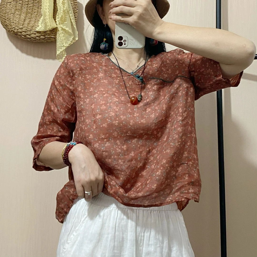 箫箫  新款苎麻数码印花复古百搭款