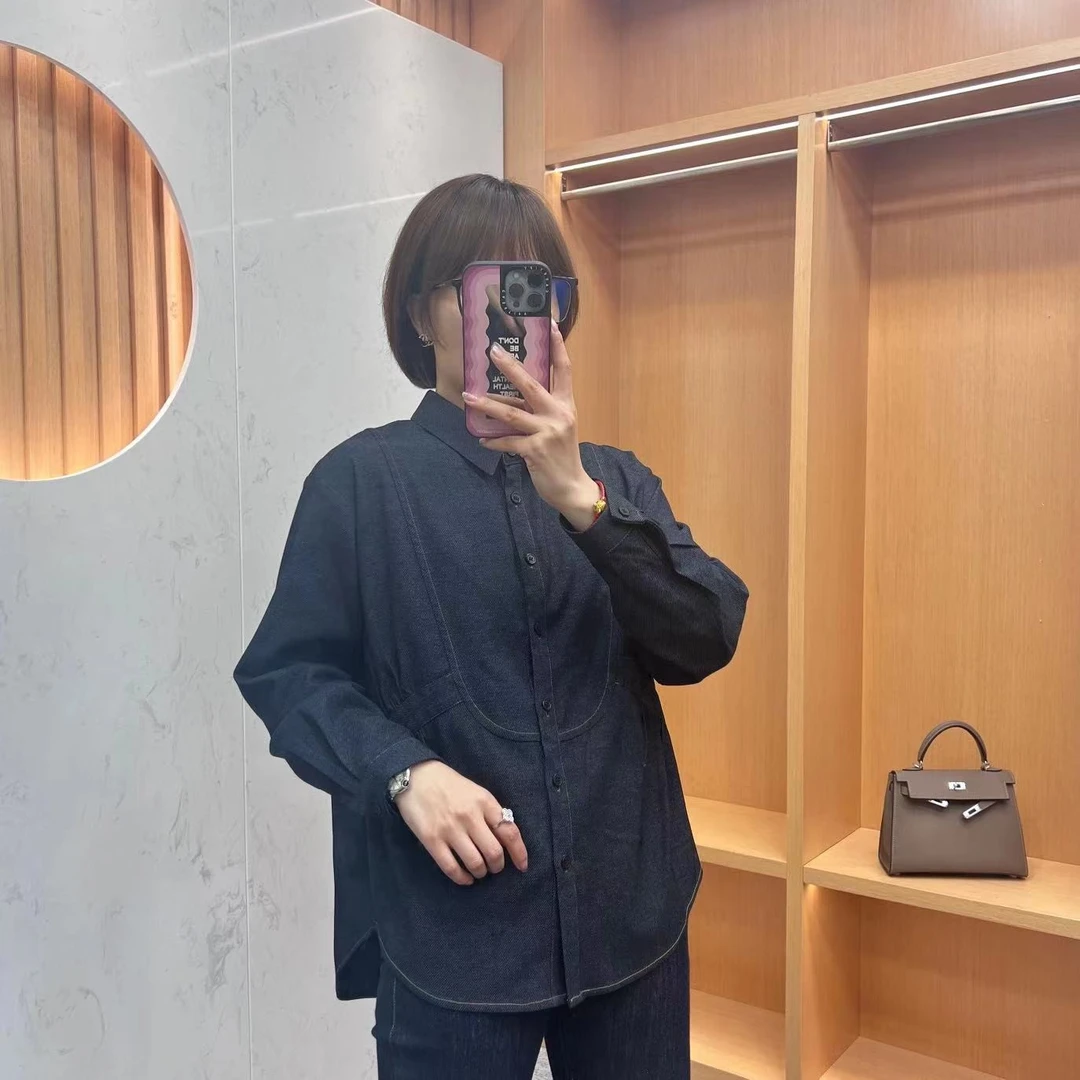 【露赏】2023春新款显瘦衬衫宽松腰部设计感衬衫休闲时尚纯色针织