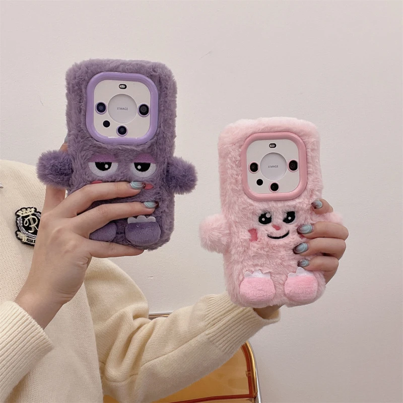 回视华为mate60pro+手机壳毛绒mate50e秋冬全包p60防摔可爱mate30