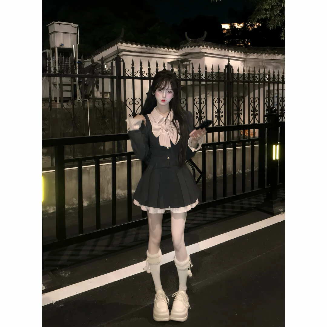 瑞茜·威瑟斯 失落乐园 秋季甜美学院风显瘦百褶长袖裙子R6920H